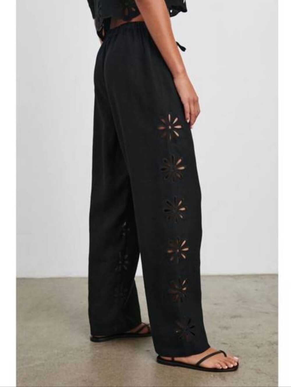 Rails Emmie Pant Black Eyelit Eyelet Linen Wide Full Palazzo Leg Cutout Pants L